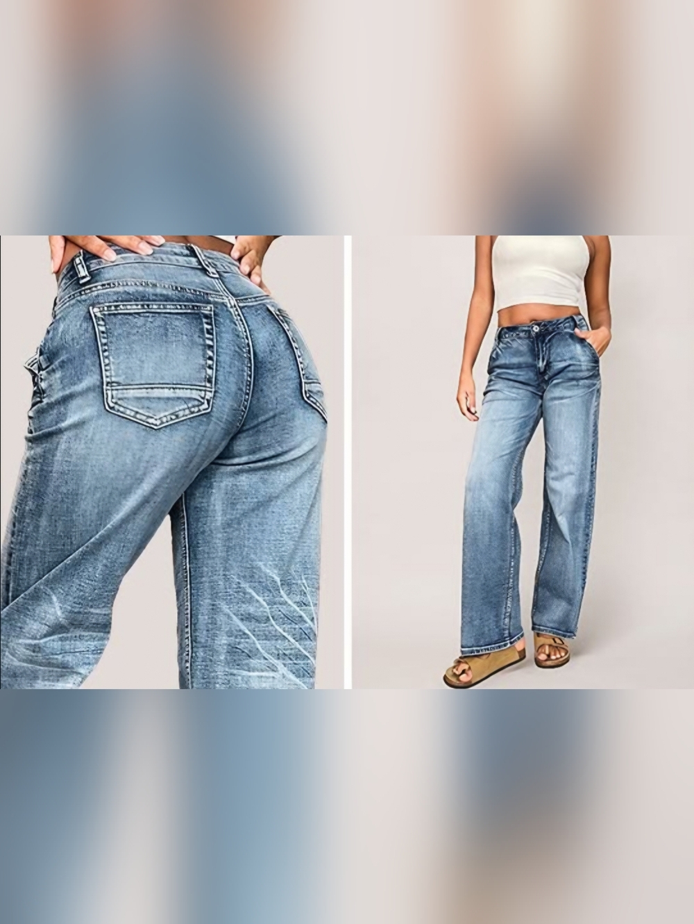 Flamingals Mid-Rise Wide Leg Jeans- in Faded Denim Blue
